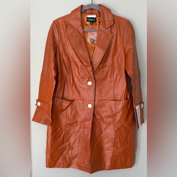 Chadwicks Genuine Leather Coat Chestnut Brown Vintage Inspired Size 6 Petite NWT - Picture 2 of 9